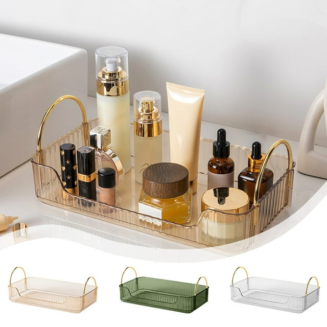 Bathroom Organizer under $5! Xqxayjr Transparent Storage Box,Bathroom Countertop Organizer,Cosmetic Storage Box,Ribbon Handle Storage,Desktop Organizer,Clear Storage Container,Vanity Organizer Box