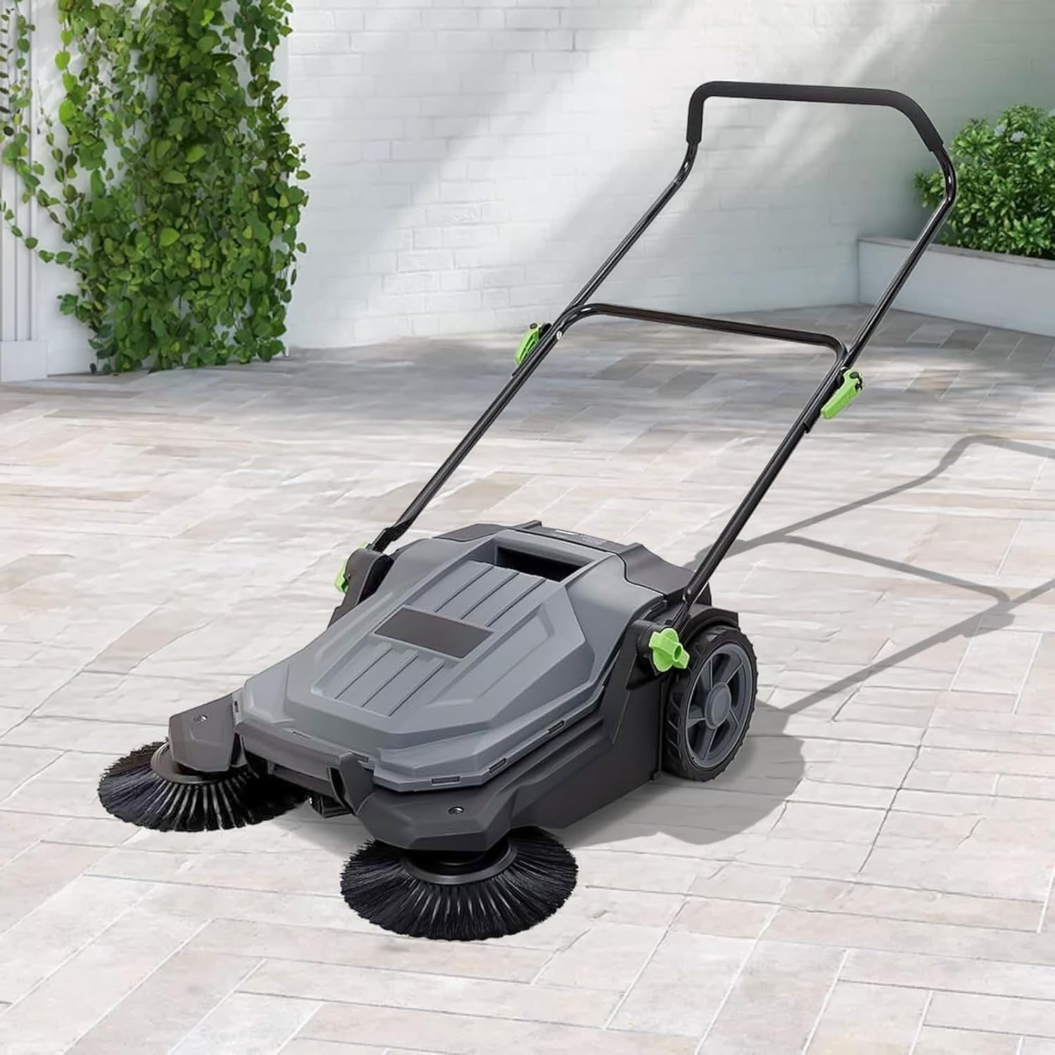 Walk-behind Hand Push Floor Sweeper, 25.6" Sweeping Width Floor Sweeper Manual Non-Electric, 5-Gallon Waste Container, Angle & Height Adjustable Folding Handle for Walkway, Yard, Garage, Patio