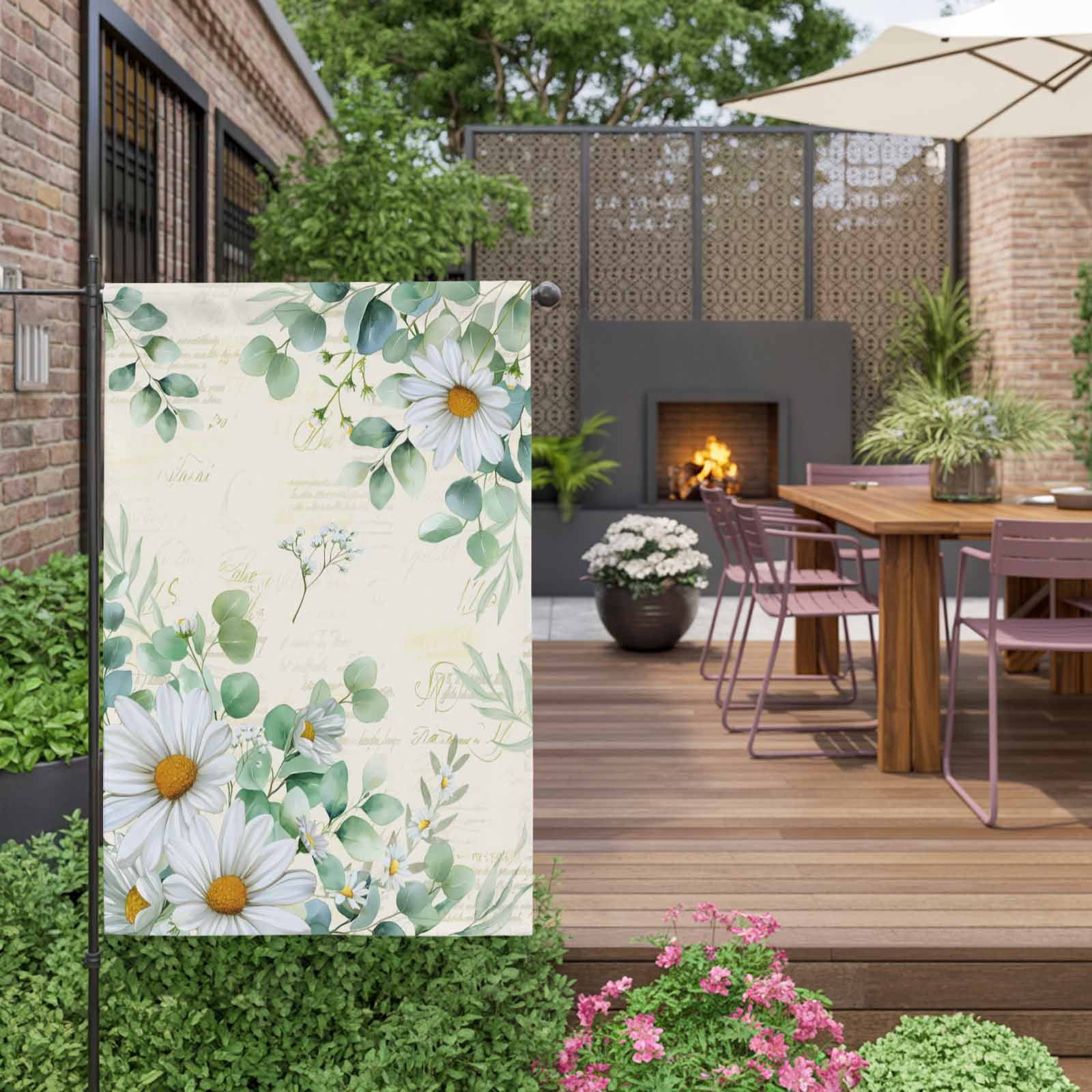 Daisy Eucalyptus Leaves House Flag 28 x 40 Inches, Floral Spring Vintage Countryside Weather Proof Outdoor Patio Flags Double Sided Small House Decoration for Yard Lawn Outside Home
