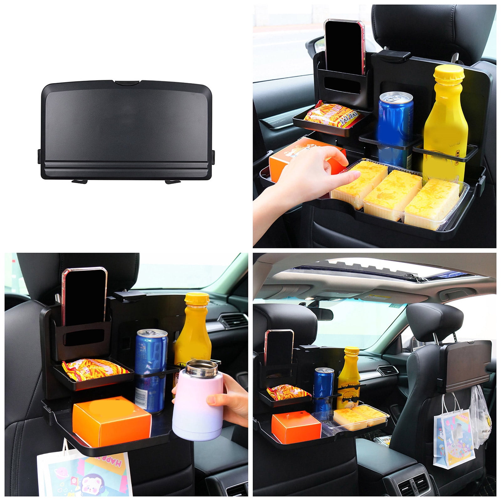 BIBABLYKE Multi-Functional Portable Foldable Car Backseat Tray Desk Plastic Car Vehicle Back Seat Tray for Food Water Cup Phone