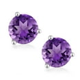 thumbnail image 2 of Gem Stone King 14K White Gold Purple Amethyst 3 Prong Martini Screw Back Stud Earrings for Women Men (3.40 Cttw, Gemstone February Birthstone, Round 8MM), 2 of 4