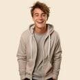 thumbnail image 3 of Dalix Smile Face Embroidered Zip Hoodie Fleece Long Sleeve Pocket Warm Soft Mens in Tan S Small, 3 of 5