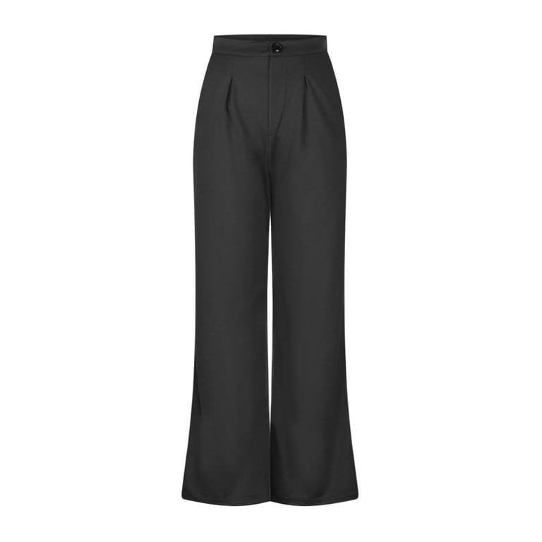 Reduce Price RYRJJ Women's Elegant Dress Pants Office Casual Wide Leg High  Waisted Button Down Straight Long Trousers Work Pants(Black,XXL) 