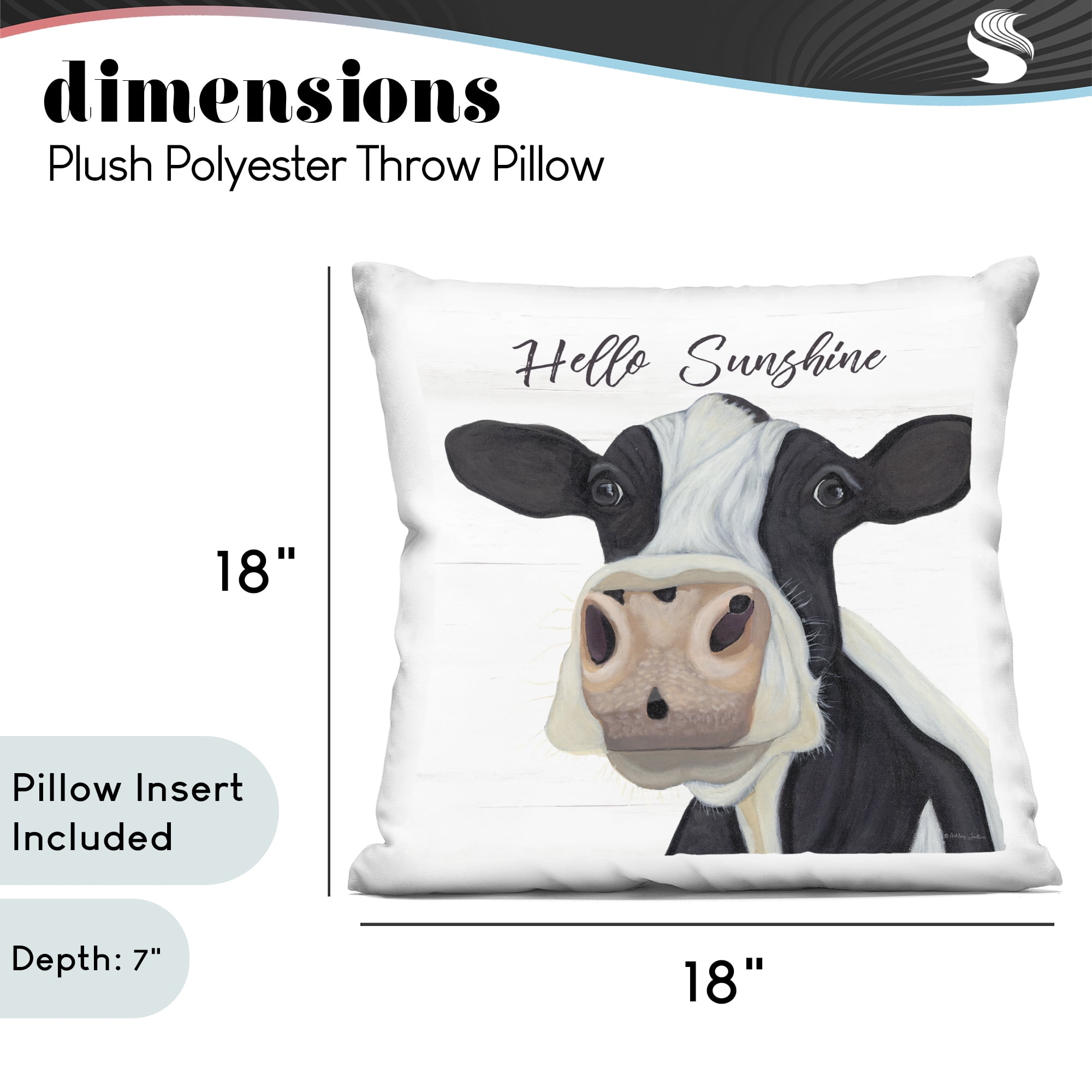 Stupell Industries Hello Sunshine Country Cow Decorative Printed Throw Pillow, design by Ashley Justice