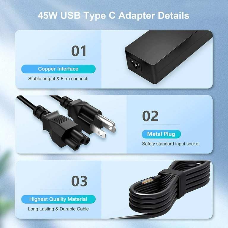 HP 45W USB-C AC Charger for Chromebook x360 14 14A G5 11 11A
