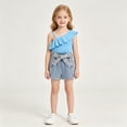thumbnail image 4 of Girls Clothes 2PCS Off Shoulder Tank Top and Denim Skirt Shorts Set Girls Summer Outfits Set 5-6 Years, 4 of 6