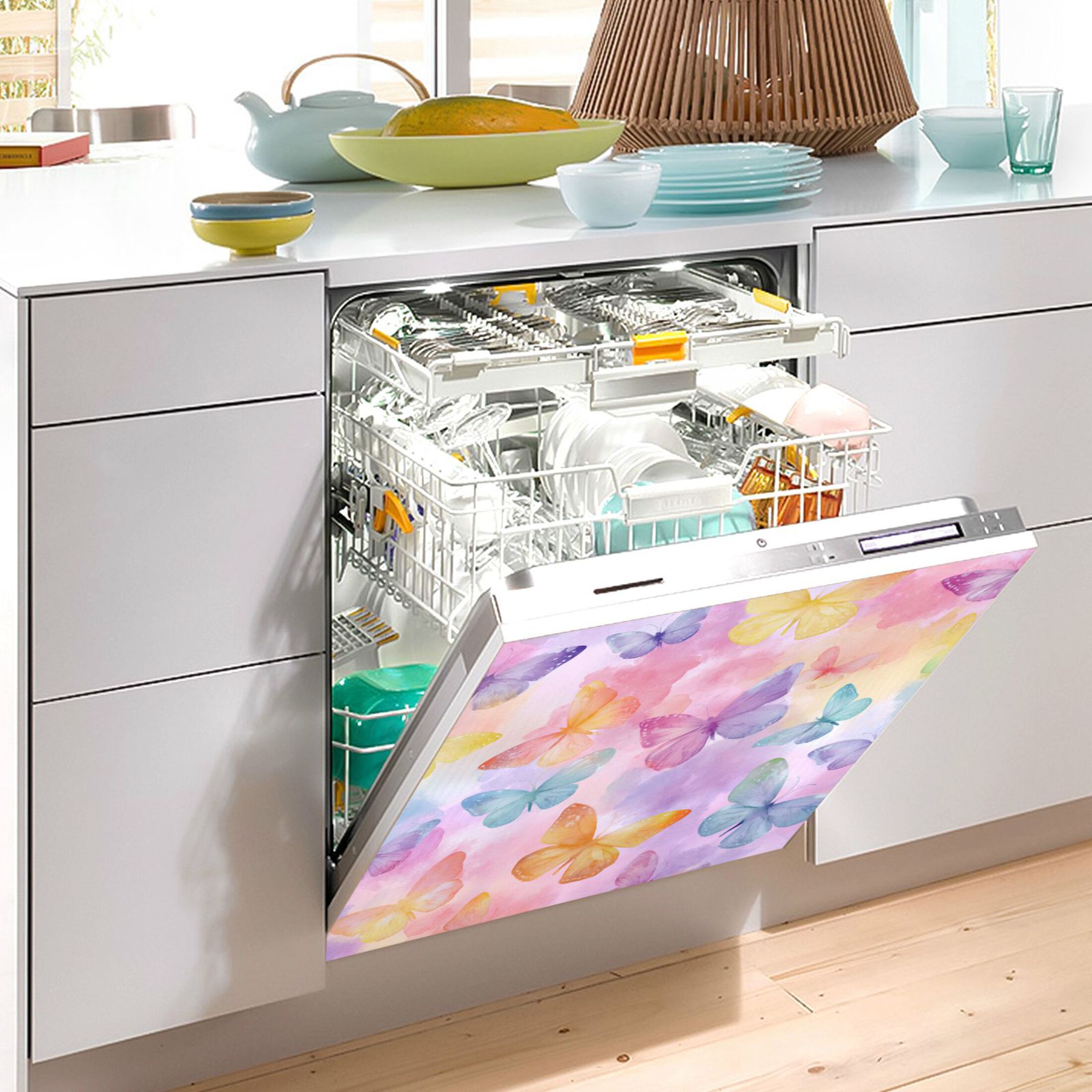 Dishwasher Magnetic Refrigerator Magnet Cover Sticker Home Decorative 23"x26" Watercolor Painting Style Butterflies