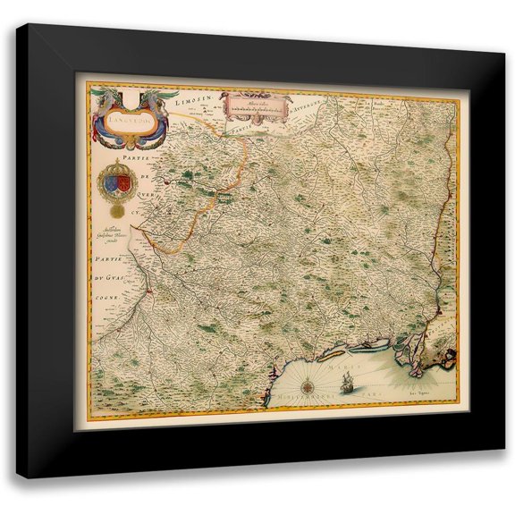 Blaeu 14x12 Black Modern Framed Museum Art Print Titled - Languedoc Province France - Blaeu 1631