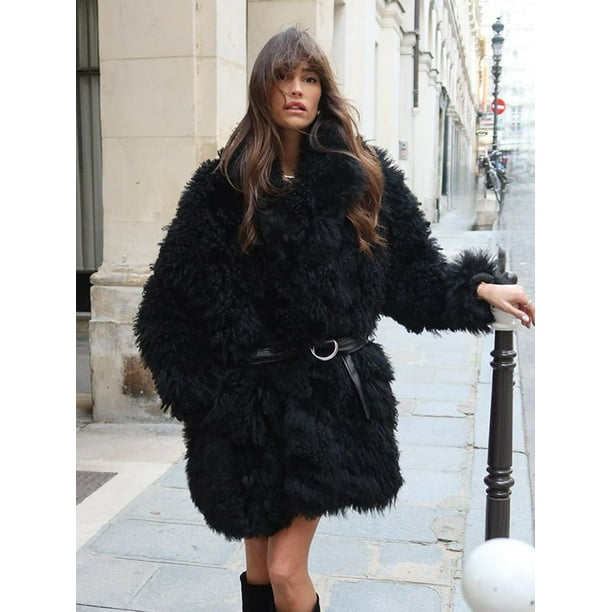 Abrigos de piel sintética gruesos con cordones para mujer, chaquetas cálidas holgadas de manga larga elegantes para mujer, ropa de viaje para invierno 2024