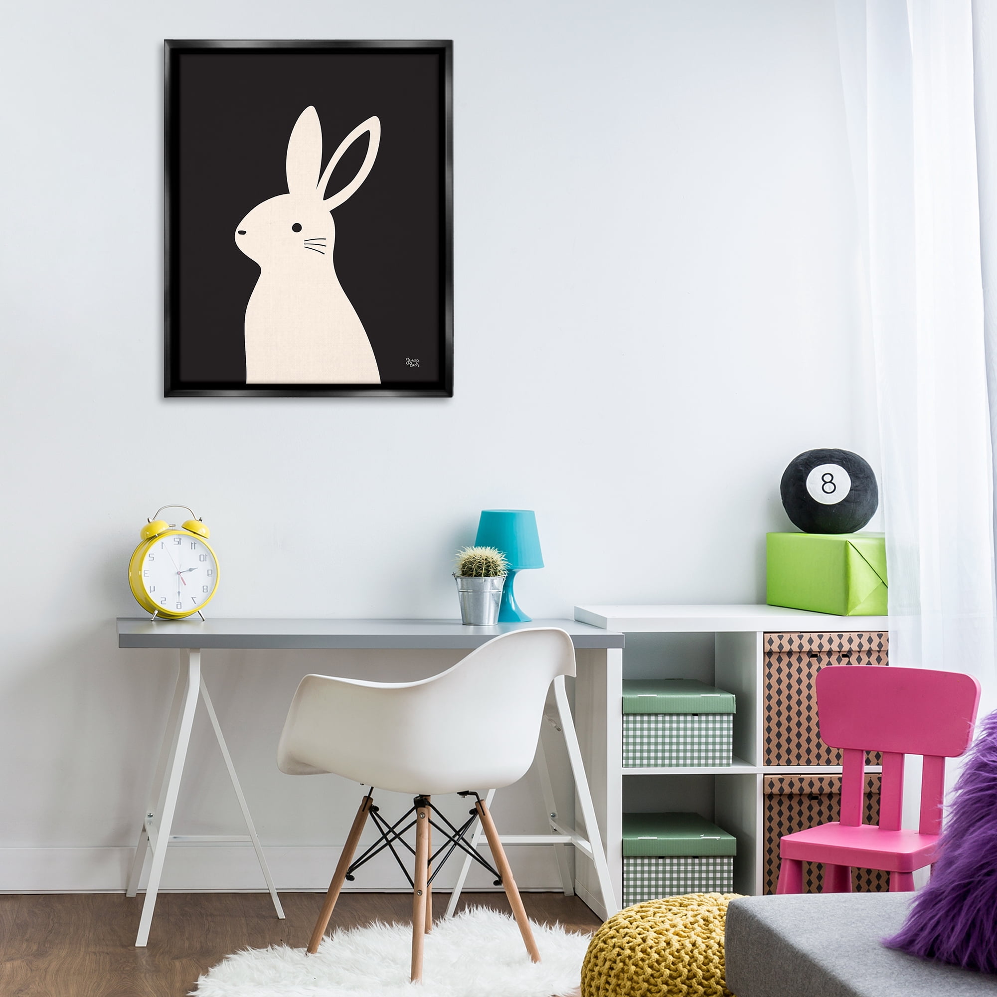 Stupell Industries Simple White Bunny Animals Painting Black Floater Framed Canvas Art Print Wall Art, 25 x 31