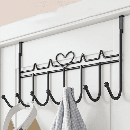 

Over Door Hooks with 7 Hooks - Hanging Storage Rack for Clothes Hats Purses and More - Door Hooks for Hanging Sturdy Metal Over The Door Towel Hook for Bedroom Bathroom (Black)