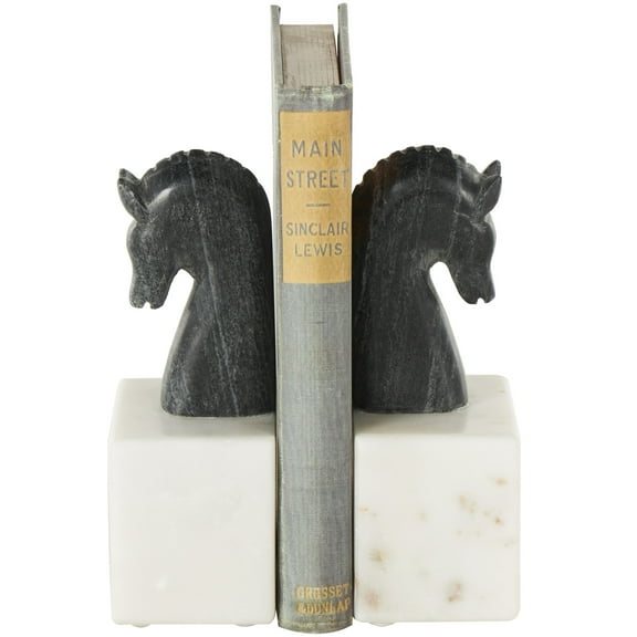 DecMode 2" Distressed Horse Marble Bookends with White Block Bases (Set of 2)