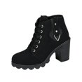 thumbnail image 2 of Round Toe Platform Combat Booties For Women Lace Up Side Zipper Block Heel Autumn Winter Footwear, 2 of 8