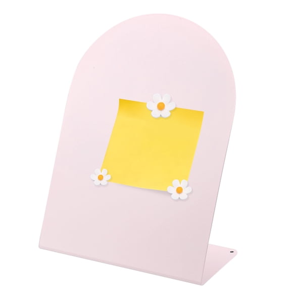 Uxcell Magnetic Bulletin Board, Memo Magnet Display Stand Board with 3 Flower Magnets for Home Office Kitchen, Pink/White