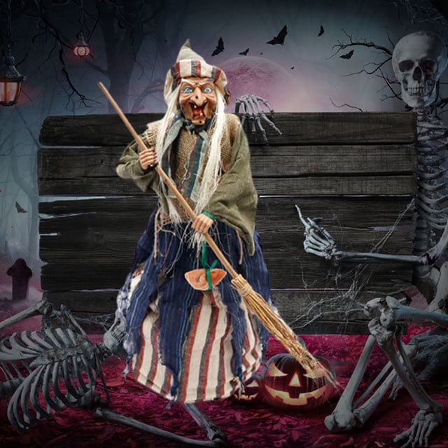 WHEANG Sorcière Debout Animée d'Halloween Format Grand Sorcière Animatronique avec Phrases Préenregistrées Bras Articulés Rouges Lumineux Idéale pour la Déco Effrayante des Fêtes d'Halloween Accessoire Intérieur/extérieur