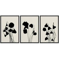 PixonSign Framed Canvas Print Wall Art Set Duotone Tulip Flower Garden Plant Collage Abstract Shapes Illustrations Modern Art Boho Decorative for Living Room, Bedroom, Office - 24"x36"x3 BLACK