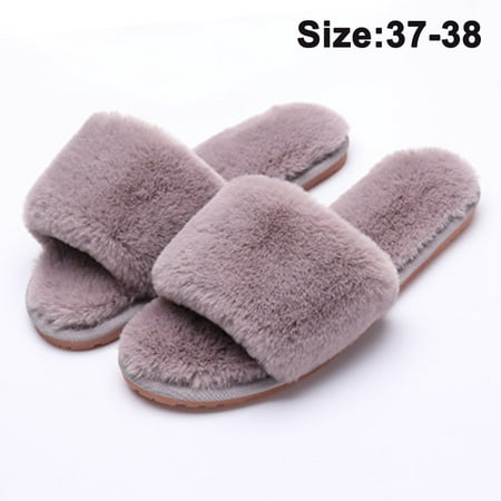 

Women Fuzzy House Slippers Summer Open Toe Furry Slippers Fluffy Memory Foam Slippers for Women