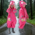 thumbnail image 2 of Bobifish Big Boys Girls One Piece Rain Suit Hooded Cartoon Patch Snap Front Reflective Strip Elastic Full Body Waterproof Boys Girls Rain Wear, 2 of 5