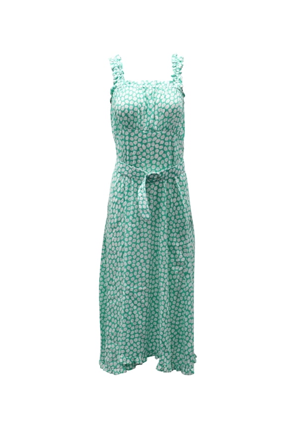 Pre-Owned Faithfull The Brand Saint Tropez Floral Print Dress with Belt in Green Rayon