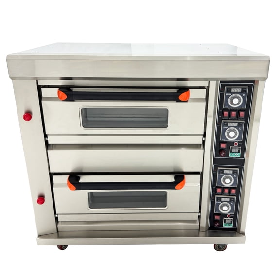 Movable Double-decker Pizza Baking Oven Gas Heating Oven 220V 68-752℉