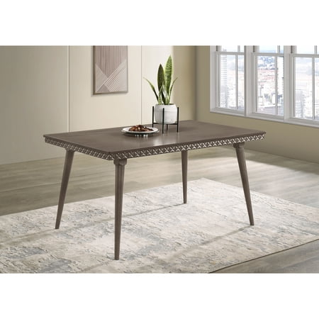 Dining Table Rectangular Rubberwood and MDF Wood Construction Mid-Century Modern Style with Molded Apron and Tapered Legs Dark Brown Finish 59 L x 35.5 W x 30 H for Dining Room