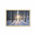 thumbnail image 1 of Winter Wall Art with Frame, Appearance of Sunset in Woodlands with Freezing Idyllic Nature Scenery, Printed Fabric Poster for Bathroom Living Room, 35" x 23", Brown White, by Ambesonne, 1 of 2