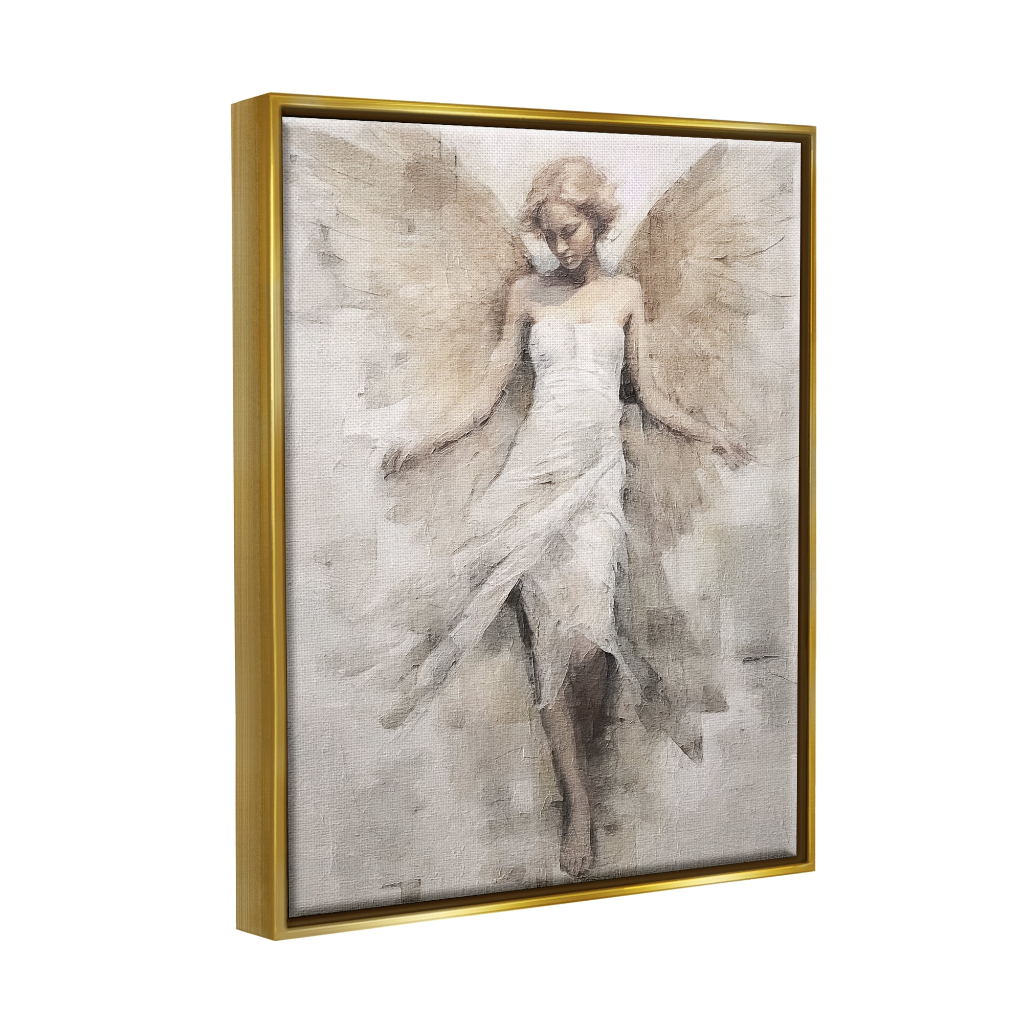Stupell Industries Ivory Abstract Angel Animals & Insects Painting Gold Floater Framed Canvas Art Print Wall Art, 25 x 31