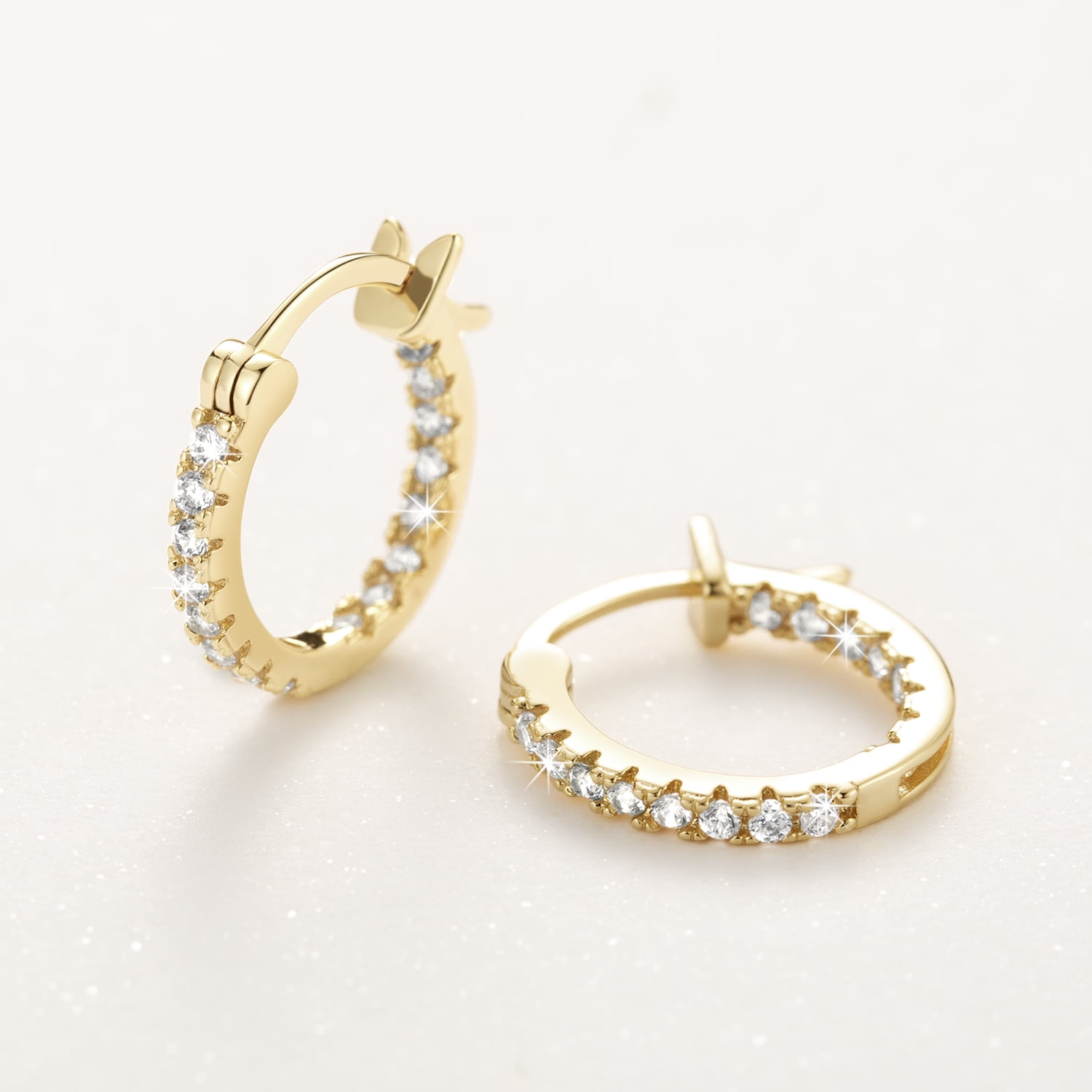 14K Gold Hoop Earrings with Dual-sided Cubic Zirconia Hypoallergenic Gold Earrings for Women 20mm