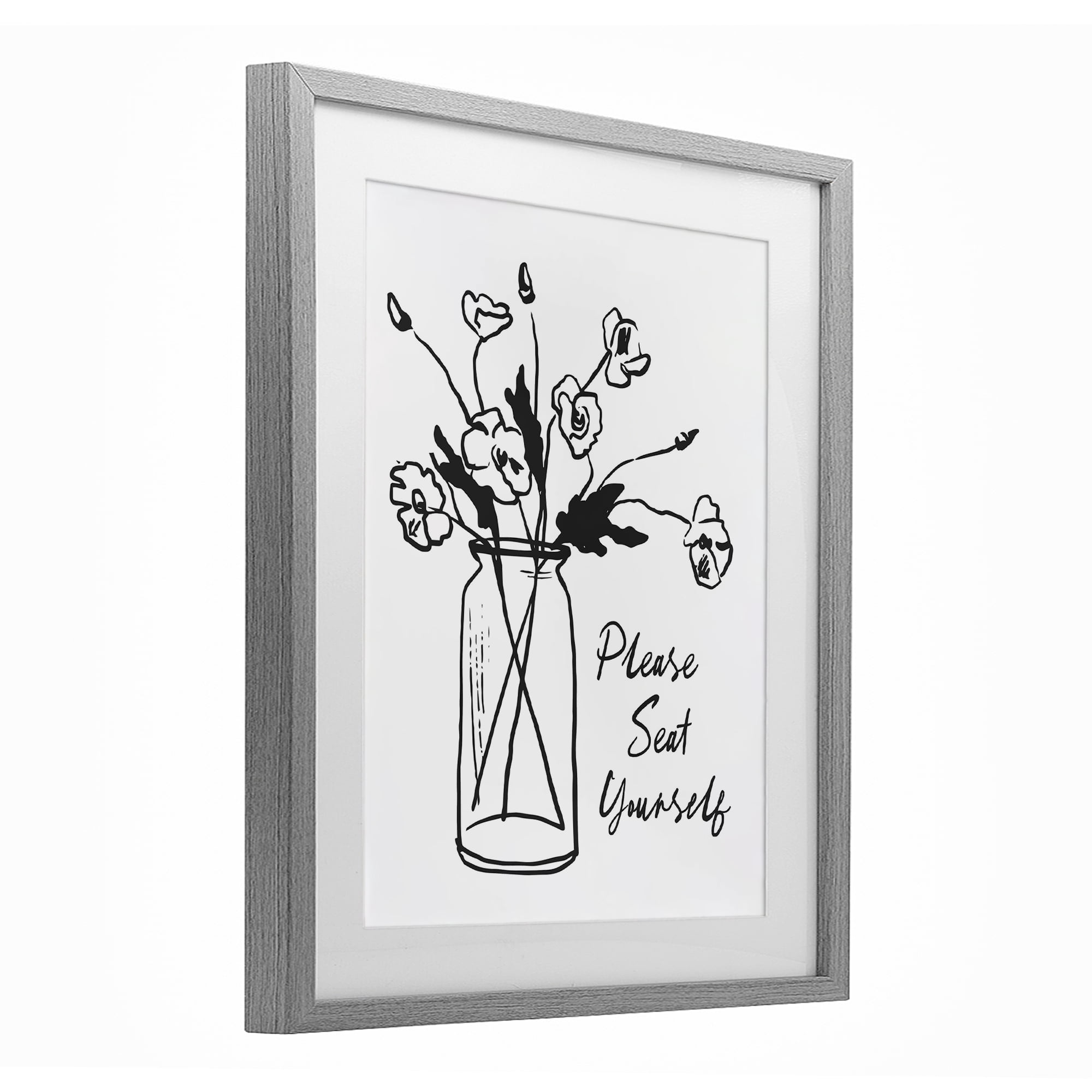 Stupell Industries Seat Yourself Bathroom Flowers Gray Framed Print Under Glass, design by Lettered and Lined
