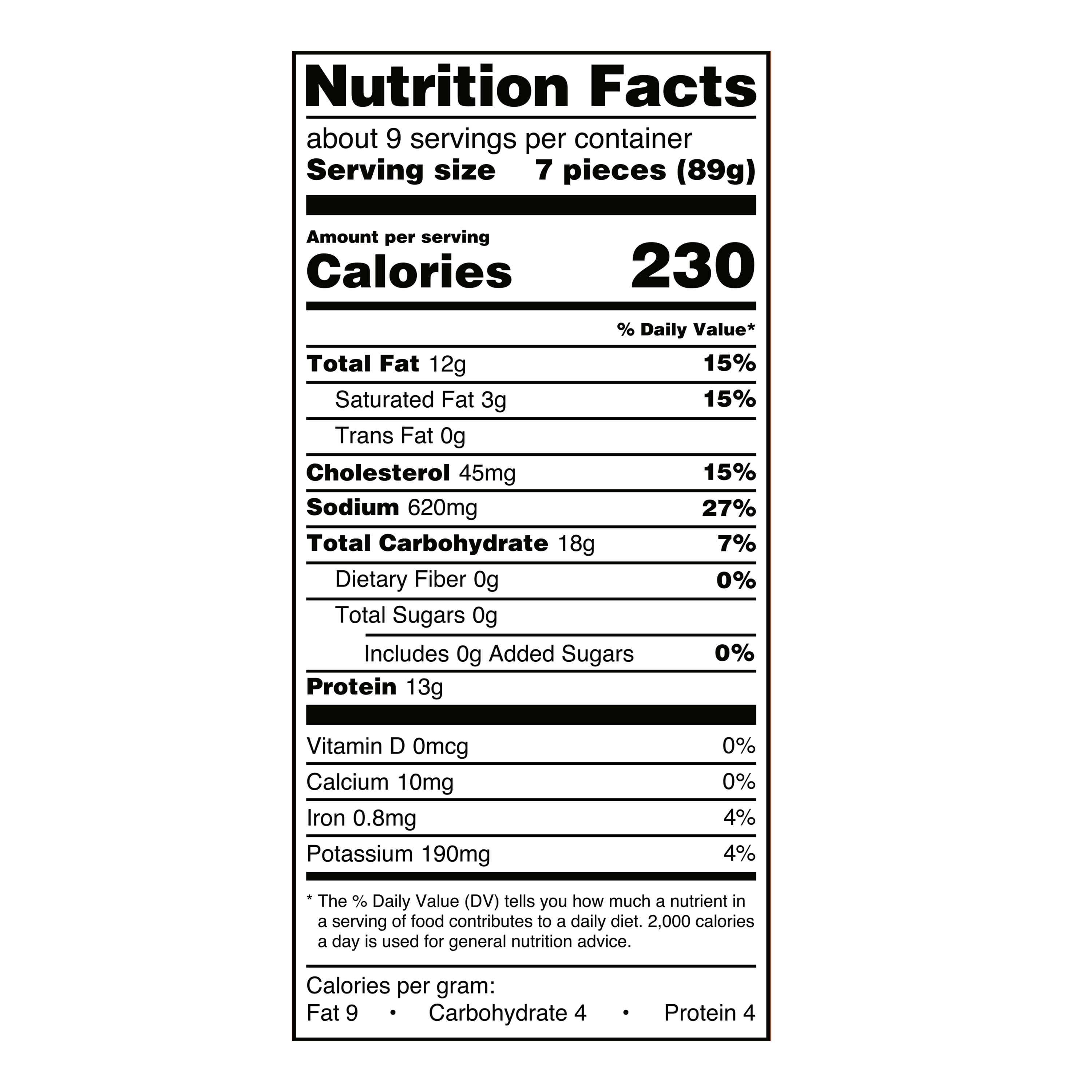 Great Value Chicken Fries, 27.5 oz Bag (Frozen)