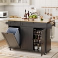 thumbnail image 6 of Rolling Kitchen Island Carts with Storage, 55" Wide Island Table on Wheels with Spice Rack, Towel Rack, Knife Holder and Trash Can Storage, Portable Mobile Island Table for Kitchen, 6 of 7