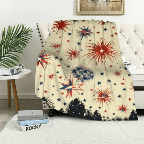 Pratyus Stars Fireworks Americo Makk Throw Blankets for Sofa Couch All Seasons Room Decor Exquisite Gifts Independence Day Bed Blanket 40x50in