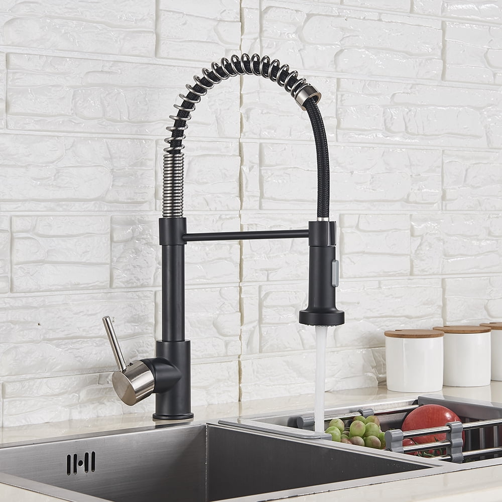 Senlesen Black Brushed Nickel Kitchen Sink Faucet Pull Down Sprayer Deck Mounted