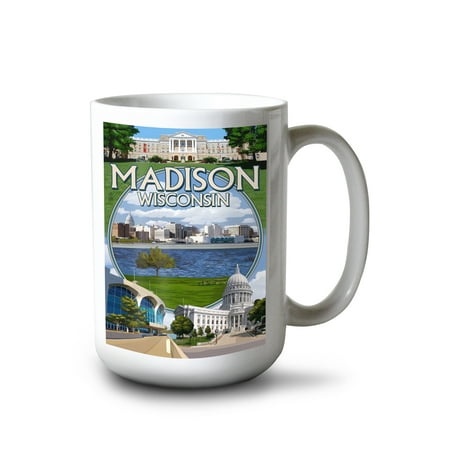 

15 fl oz Ceramic Mug Madison Wisconsin Montage Scenes Dishwasher & Microwave Safe
