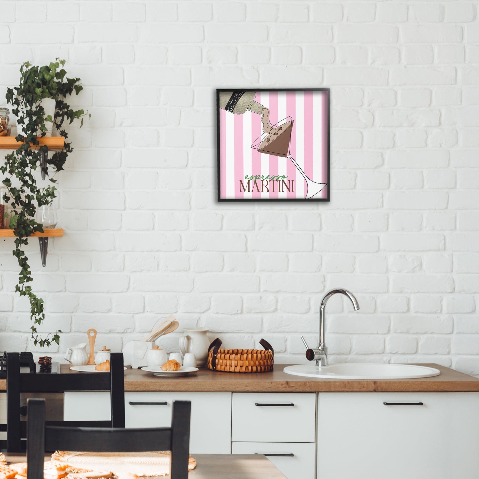 Stupell Industries Espresso Martini Pink Stripes Black Framed Giclee Art, design by Deidre Mosher