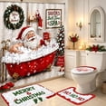 thumbnail image 6 of Clearance!4Pcs Christmas Shower Curtain Set, Funny Santa Taking Bubble Bath SPA Pattern Waterproof Bath Curtain with Non Slip Rugs & Toilet Lid Cover, Holiday Bathroom Decor with 12 Hooks, 6 of 7