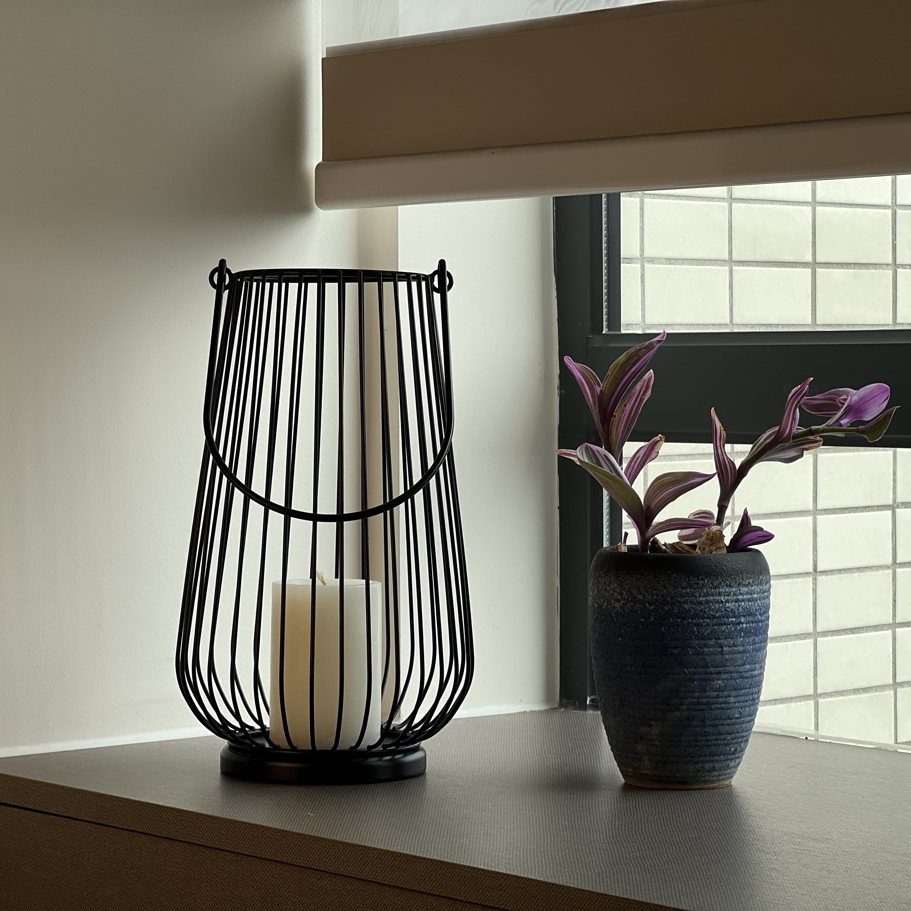 Mainstays 12" Black Metal Wire Candle Holder Lantern, Large