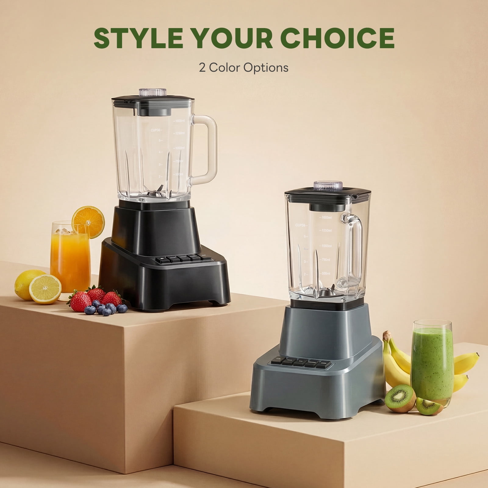 CONCETTA Professional Smoothie & Food Processing Blender, 1100W Motor, 3 Preset Functions for Frozen Drinks, Smoothies & Sauces, Large Pitcher with To-Go Cups，Gray
