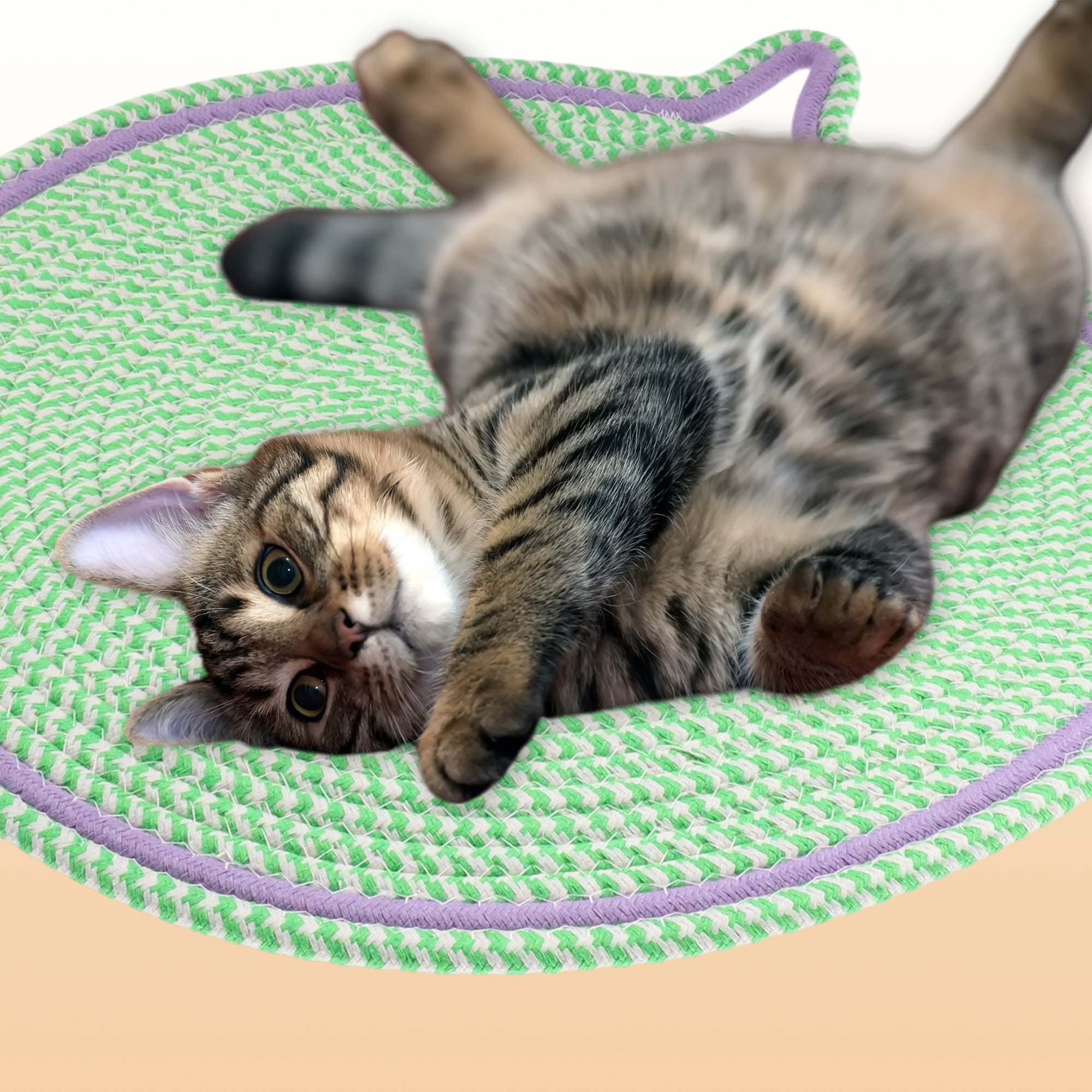 Unique Bargains Cat Scratcher Mat with A Cat Ball Cotton Rope Green [16.54"]