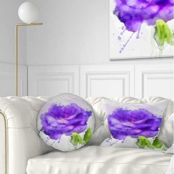 Designart Blue Rose Flower with Paint Splashes - Floral Throw Pillow - 12x20
