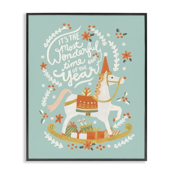 Stupell Industries Seasonal Horse & Sled Phrase Holiday Painting Black Framed Art Print Wall Art, 11 x 14