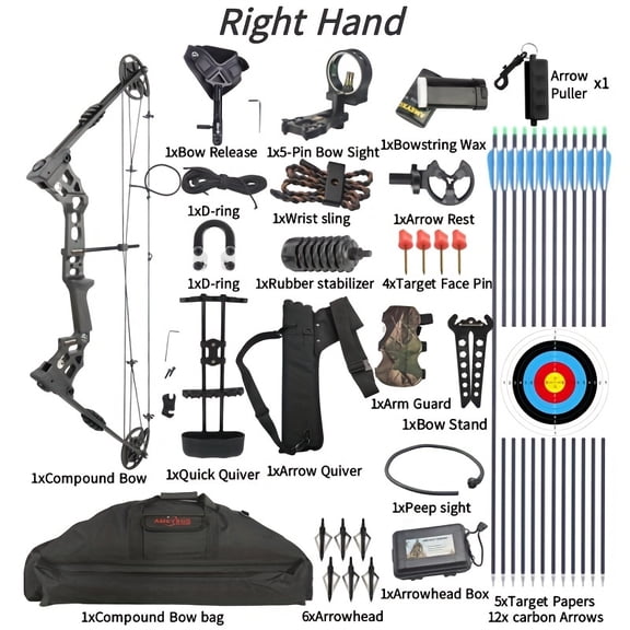 Composite Bow Set For Outdoor Hunting And Target Shooting, With Adjustable Bow Pull Of 20-70 Pounds And A Towing Length Of 24-30 Inches, Suitable For Adult/beginner Hunting
