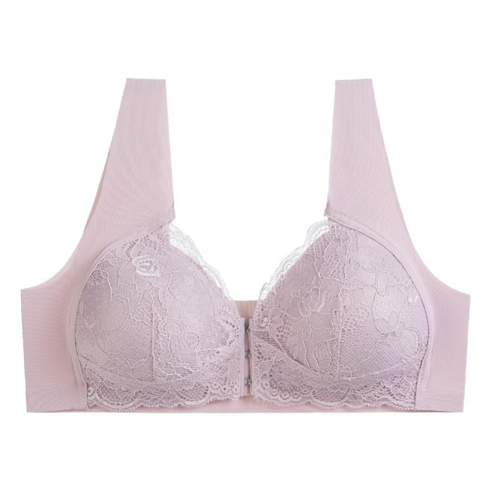 Lace Bra Full Coverage Wireless Sleep Bras for Women Front Closure