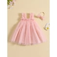 thumbnail image 3 of Arvbitana Infant Toddler Girls Casual Sweet Sleeveless Layered Dress Lace Embroidered/Flower Pattern Fluffy Sling Dress with Bow Headband 12M-5T, 3 of 8