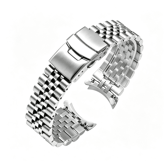 DESIGNICE Stainless Steel Curved Ends Tapered 18Mm 20Mm 21Mm 22Mm 23Mm 24Mm Metal Watch Band Flexible Watch Strap Replacement Bracelet Deployment Double Flip Lock Silver Black