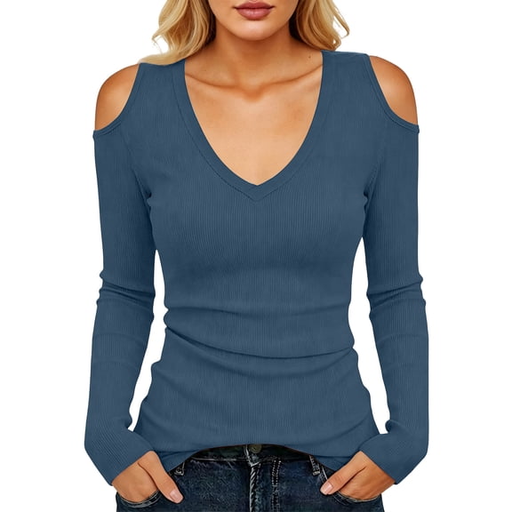 Womens Lace Bodysuit Women's Cold Shoulder Shirts - V-Neck Ribbed Slim Fits Tops - Stretchy Comfy Long Sleeve Daily Layering Base Top