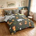 thumbnail image 2 of Manfei Cartoon Giraffe Elephant King Bedding, Woodland Tree Plant King Bed in a Bag, Cream White, Gray Reversible, 7pcs, 2 of 5