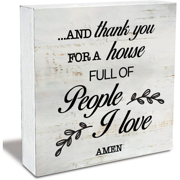 Family Quote Thank You For A House Full Of People I Love Wood Box Sign Rustic Wooden Box Sign Farmhouse Home Kitchen Desk Shelf Decor (5x5 Inch)
