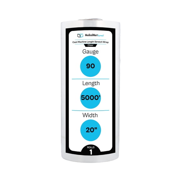 PSBM Machine Stretch Wrap 19.7" x 5000' 1 Roll 90 Gauge Clear Plastic Cast Shrink Film for Moving Packing Pallets