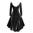 thumbnail image 5 of Feancey Womens Velvet Party Dresses Faux Fur Trim V Neck Long Sleeve Christmas Dress High Low Swing A-Line Midi Dresses Dressy Elegant Cocktail Dress Black L, 5 of 7